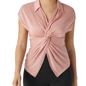 HALARA XL Shimmer Rose Pink Twist Front Mesh Gym Athleasure Night Out Top